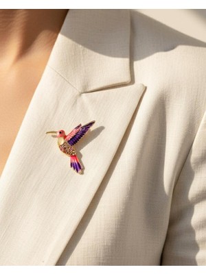 Nevoka Zirkon Taşlı Mor Mineli Kolibri Kuşu Broş