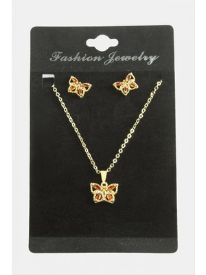 Marsilyan Kelebek Zirkon Taşlı Set Kolye