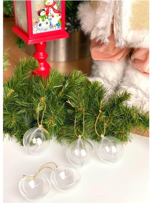 Empressco Yılbaşı Şeffaf Hediye Kutusu Top Seti, Çam Ağacı Dekorasyonu, Pleksi Kapaklı, 3'lü