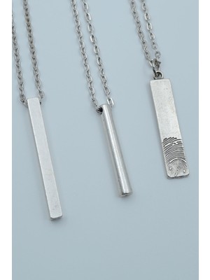 Alooya 3'lü Çubuk Prizma Silindir Parmak İzi Gümüş Kaplama Kolye Seti