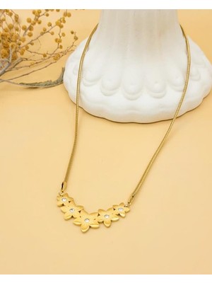 Nevoka Helia Gold Çelik Italyan Zincir Çiçek Kolye