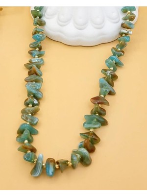 Nevoka Karışık Geometrik Şekilli Su Yeşili Akrilik Kolye