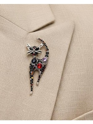 Nevoka Renkli Taşlı Zarif Kedi Broş