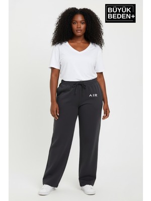 Superlife Kadın Büyük Beden Rahat Kesim Paça Reçme Ar Baskılı Beli Lastikli Eşofman Altı SPR26EAK952-1