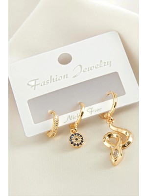 Marsilyan 3 Adet Yılan Zirkon Taşlı Küpe