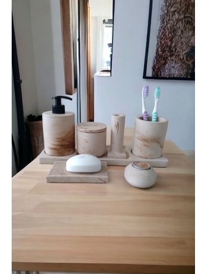 Trust Stone 7 Li Bej Mermer Desen Beton Banyo Seti