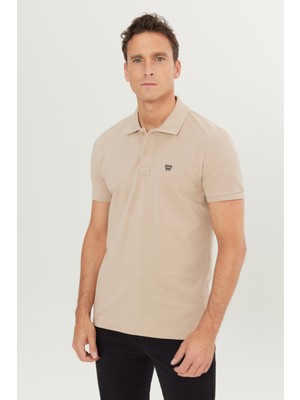Wrangler MW7D5K4XX2TUQ Vizon Erkek Regular Fit Normal Kesim Polo Yaka %100 Pamuk Tişört
