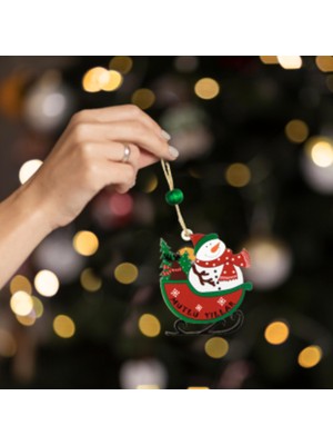 Empressco Renkli 3'lü Ahşap Yılbaşı Süsü, Kızaklı Kardan Adam Dekoru