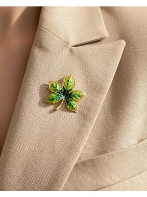 Nevoka Sığla Ağacı Yaprağı Gold Broş