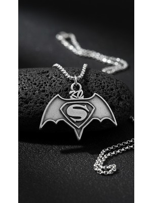 Alooya Batman Süperman Gümüş Kaplama Örme Zincir Kolye
