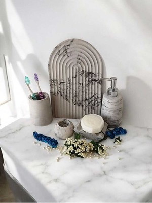 Trust Stone Mermer Desen Antrasit Beton Banyo Seti