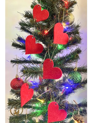 Empressco 6'lı Kırmızı Kalp Yılbaşı Ağacı Süsü, Keçe ve Altın Iplikle, Şık ve Sevimli Dekorasyon