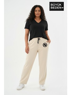 Superlife Kadın Büyük Beden N Logo Baskılı Rahat Kesim Lastikli Bel Paça Reçme Eşofman Altı SPR26EAK952-4