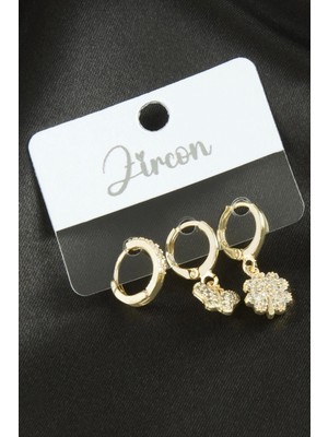 Marsilyan 3 Adet Kelebek Yonca Zirkon Taşlı Küpe