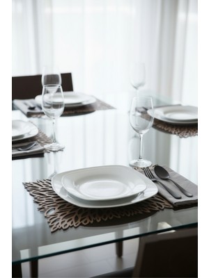 Grandmix Ahşap Dikdörtgen Amerikan Servis Ikili Set Koyu Renk Yaprak Desenli Supla