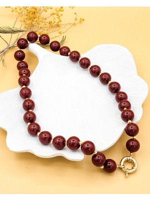 Nevoka Karmen Bordo Kaplama Boncuk Kolye