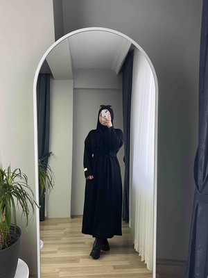 Nirva Butik Kuşaklı Tesettür Bordo Elbise