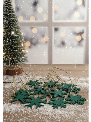 Empressco 12'li Asılabilir Kar Tanesi Seti, Yeşil Renkli ve Şık Dekoratif Süs