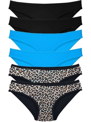 Royaleks 6 Adet Likralı Kadın Slip Külot Leopar Siyah Mavi