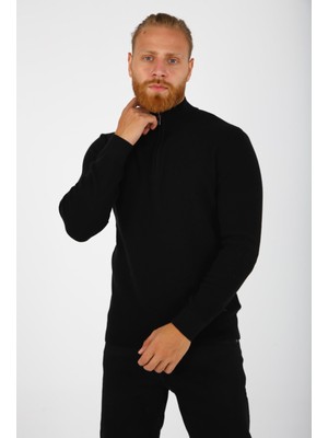 Brango Fermuarlı Dik Yaka Triko Kazak