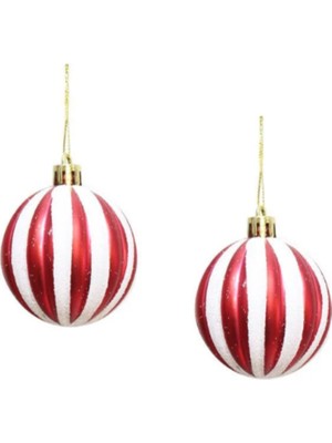 Empressco Kırmızı-Beyaz Dilim Desenli Yılbaşı Ağacı Süsü, 6 Cm, 2'li Set
