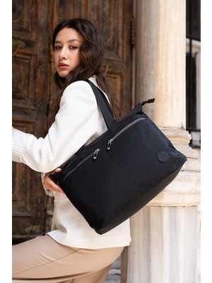 Sanmorris Kadın 6 Gözlü Kullanışlı Su Geçirmez Kumaş Büyük Boy El ve Omuz Çantası