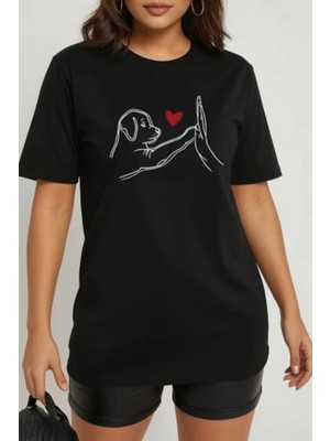 Mossta Bisiklet Yaka Köpek Baskılı Viskon Bluz - Siyah