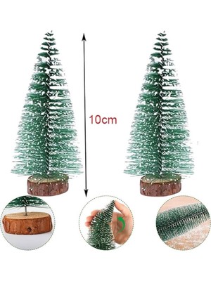 Empressco 10 cm Karlı Yapraklı Yılbaşı Çam Ağacı, 2'li Set, Renkli Dekorasyon