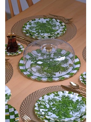 Akdeniz Home Mode Green Altın Yaldızlı Kapaklı Kek Fanus - Pasta Sunum Standı