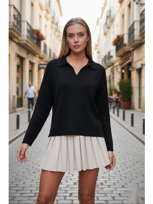 Mossta Polo Yaka Salaş Kazak Siyah