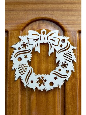 Empressco Yılbaşı Kapı Süsü Ahşap Modern Dekoratif Çelenk Bej Renk