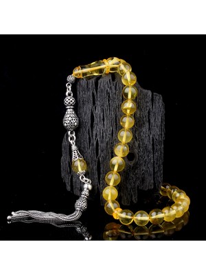 925 Ayar Gümüş Püsküllü Küre Kesim Damla Kehribar Tesbih