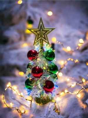 Empressco Iki Adet Renkli Noel Yılbaşı Ağacı Tepe Yıldızlı, 30CM, Pilli, Renkli Işıklı Masaüstü