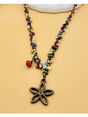 Nevoka Renkli Kum Boncuk Çiçek Kolye