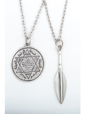 Alooya 2'li Hz. Süleyman Mührü ve Mızrak Gümüş Kaplama Kolye Seti