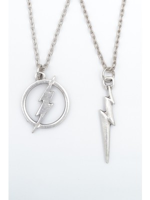 Alooya 2'li The Flash - Şimşek Gümüş Kaplama Kolye Seti