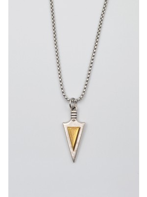 Alooya Ok Ucu Üçgen Kolye - Örme İthal Zincirli Unisex Gümüş Kaplama Kolye - 60 cm