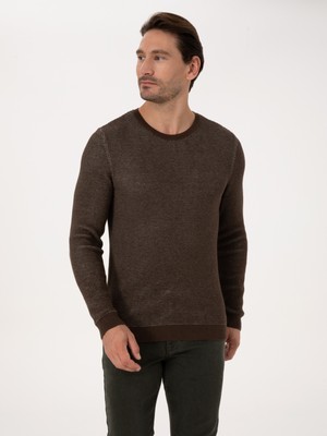 Cacharel Erkek Kahverengi Slim Fit Pamuk Karışımlı Bisiklet Yaka Triko Kazak 50318983-VR029