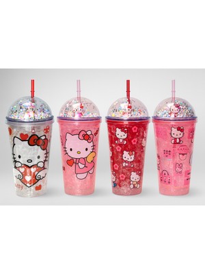 Bsre 400 ml Pipetli Işıklı Boncuklu Suluk Bardak - Sevimli Hello Kitty