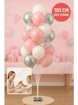 Toyfest 185 CM Balon Standı Seti – Doğum Günü Parti Süsleri | Kalpli Konfeti Balon Dekoru