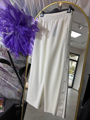 Sentez Ekru Tokyo Bambu Geniş Paça Pantolon