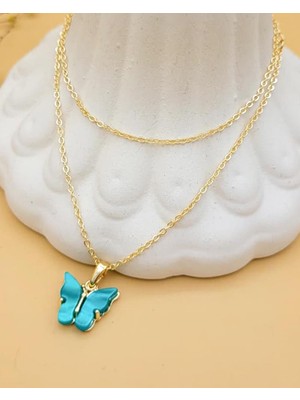 Nevoka Turkuaz Akrilik Kelebek Kolye