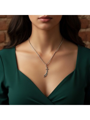 Alooya Zülfikar Ya Ali Kılıcı Gümüş Kaplama Örme Zincir Kolye