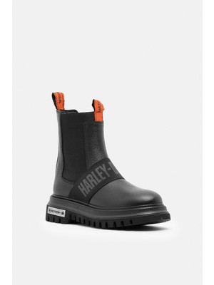 Harley Davidson Nefud Siyah Baskılı Deri Kadın Bot Postal Ayakkabı