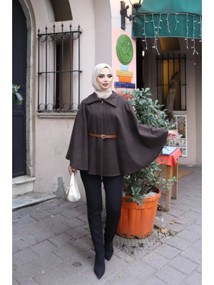 Nisum Moda Kemerli Kaşe Pelerin