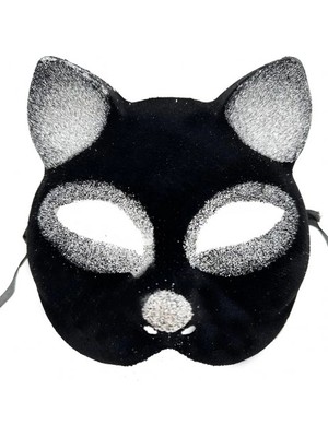 Buğz Siyah Gümüş Simli Kedi Maskesi