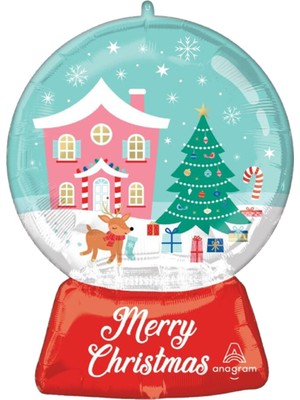 Empressco Yılbaşı Temalı Büyük Kırmızı Kar Küresi ve Folyo Balon, 72 Cm, Şık Dekorasyon Ürünü