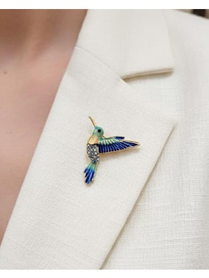 Nevoka Zirkon Taşlı Mavi Mineli Kolibri Kuşu Broş