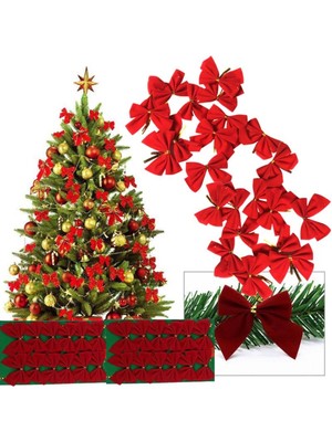 Empressco Kırmızı Fiyonk Kurdele Süsler, 24 Adet, 5,5 Cm, Yılbaşı Dekorasyonu Için Renkli