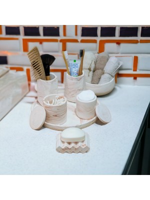 Trust Stone Bej Mermer Desen Beton Banyo Seti,organizer Set